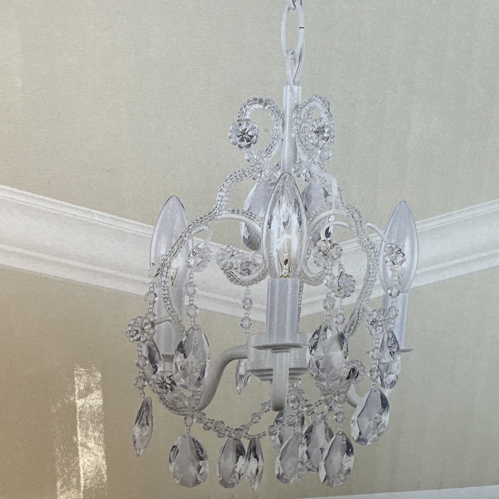 Hampton Bay 3-Light White Chandelier Candelabra Bulbs Crystal Like Accents New - Picture 5 of 5